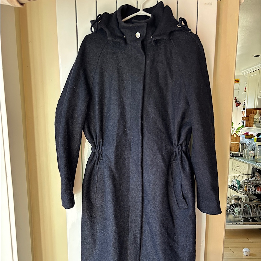 Navy Italian Wool Coat with hood